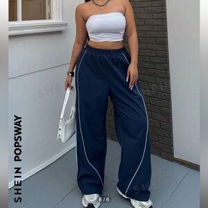 SHEIN Sporty  Color-BI ock Straight-Leg Track Pants